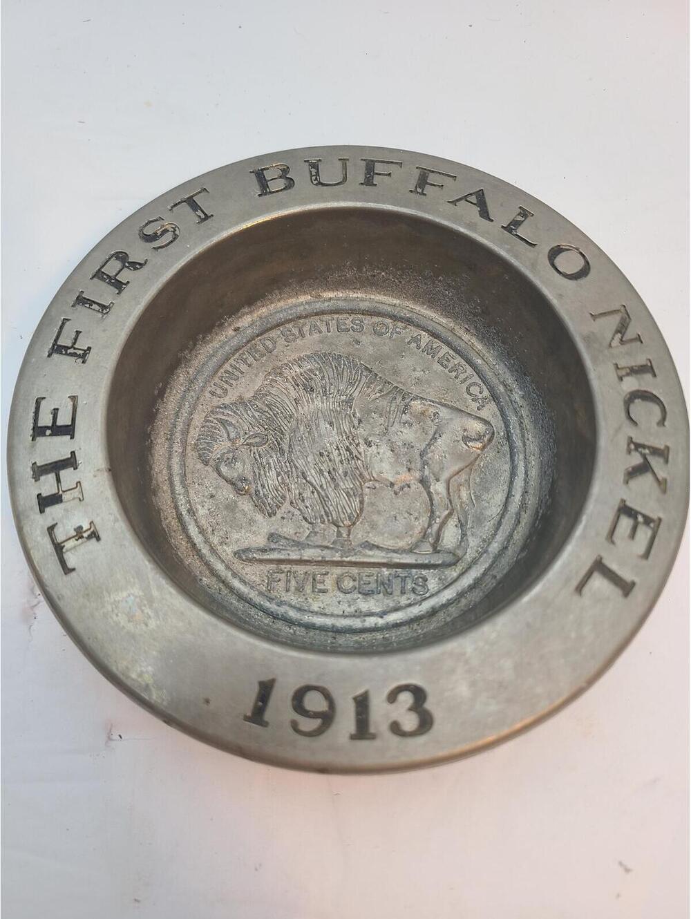 Avon Vintage 1970s The First Buffalo Nickel 1913 Heavy Metal Trinket Dish 5"